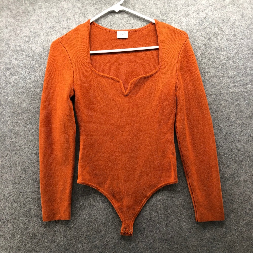 Abercrombie & Fitch Sweetheart Sweater Bodysuit Womens Small Orange Long Sleeve